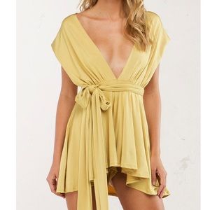 Yellow satin tie up romper!